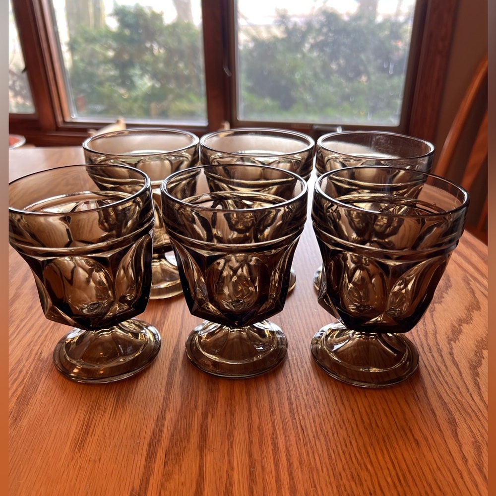 Set of 6 Vintage Anchor Hocking Brown Goblet Glasses